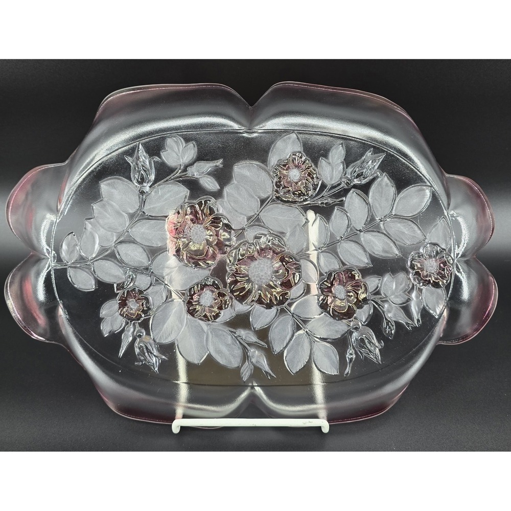 Vtg Mikasa Rosella Serving‎ Tray Walther Glass Pink Crystal 16x11" 3D Bottom - Picture 2 of 5